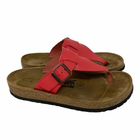 Uriel T-Strap Soft Footbed Sandals Red Leather 7 - Picture 1 of 9